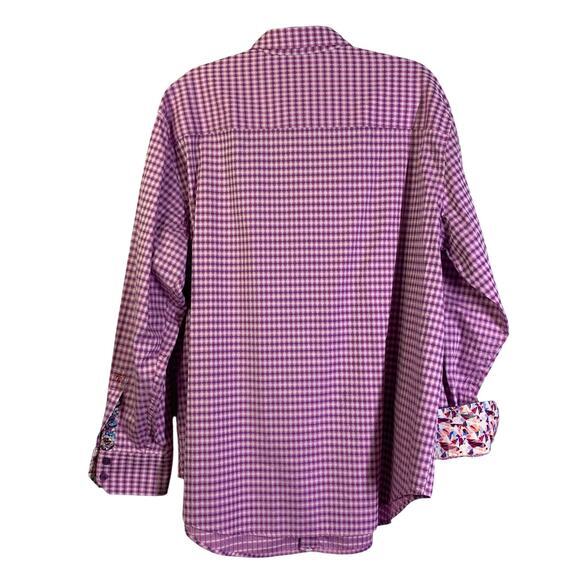 ROBERT GRAHAM Shirt 1X Conlan Classic Fit Contrast Cuffs Point Collar Curved Hem - Picture 2 of 9